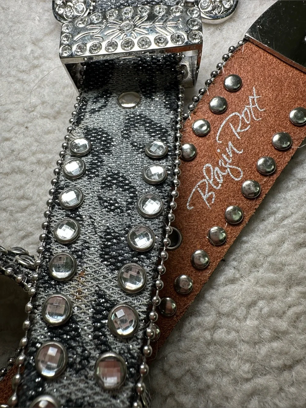 Blazin Roxx Y2K Rhinestone Belt Bling Buckle Western Cowgirl Grey Gray Leopard